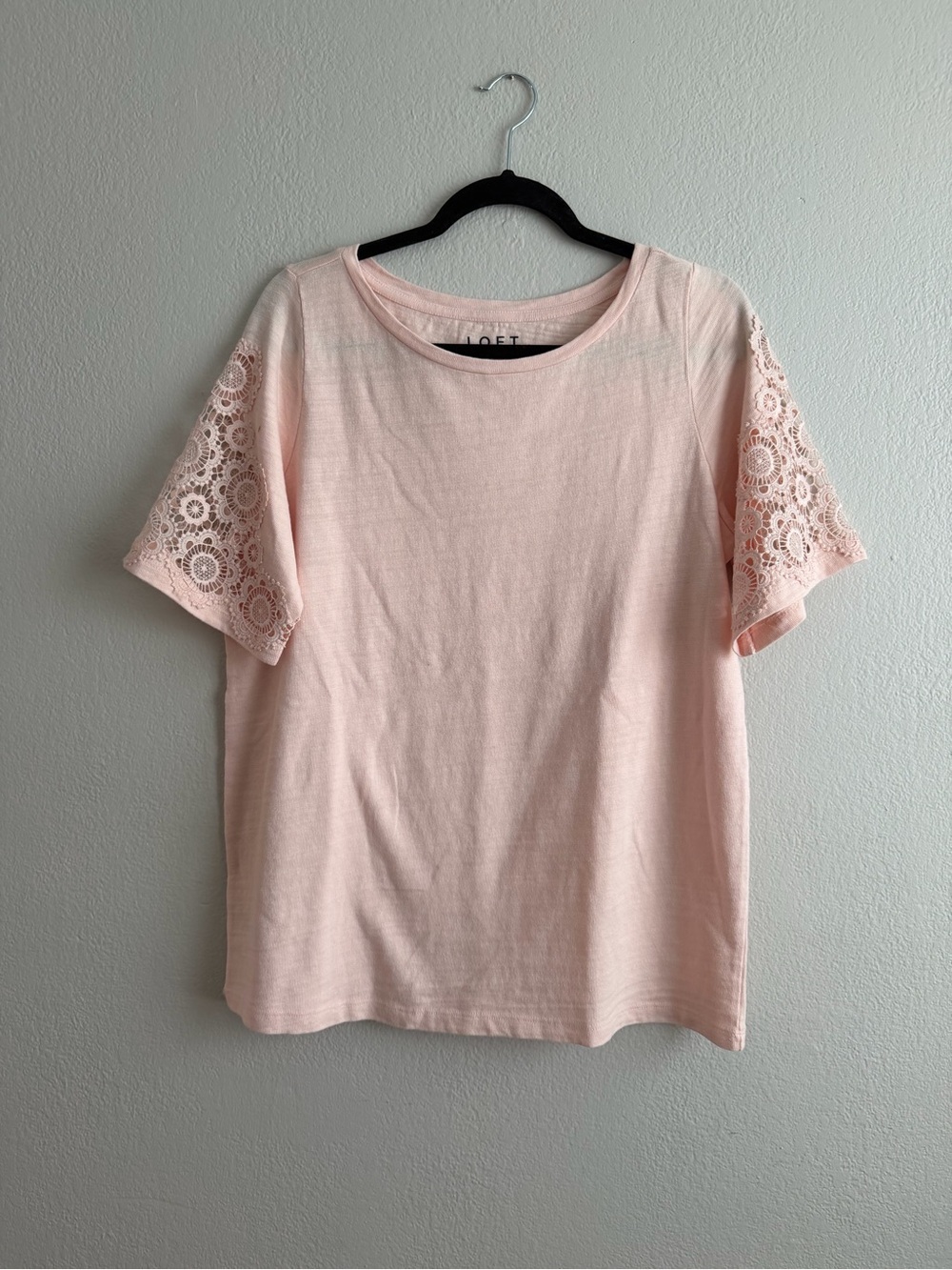 LOFT Pink Lace Sleeve Crewneck Top NWT size medium